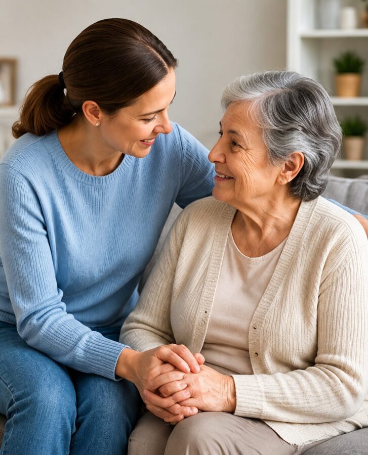 Caregiver holding senior hands